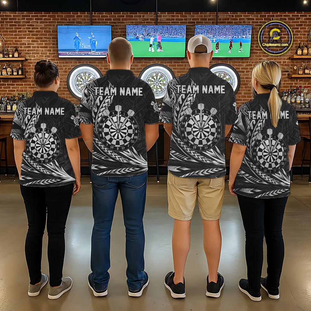 Personalized Black & Silver Tribal Darts Polo & Quarter-Zip Custom Dart Shirts For Men Dart Jerseys  NYN2886
