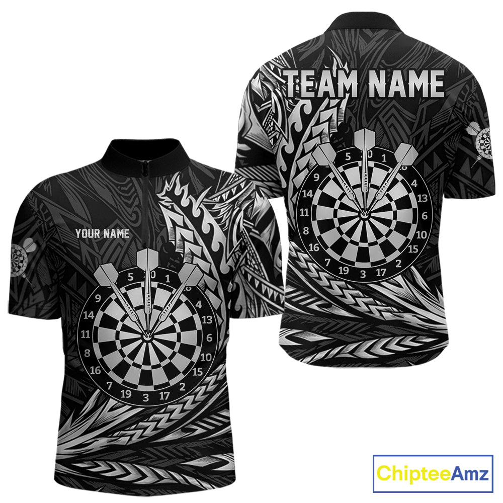 Personalized Black & Silver Tribal Darts Polo & Quarter-Zip Custom Dart Shirts For Men Dart Jerseys  NYN2886