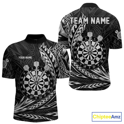 Personalized Black & Silver Tribal Darts Polo & Quarter-Zip Custom Dart Shirts For Men Dart Jerseys  NYN2886