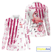 Load image into Gallery viewer, Custom Funny Flamingo Womens Golf Shirt Polo, Pink Paint Argyle Pattern Golf Team Outfits For Ladies NYN3095