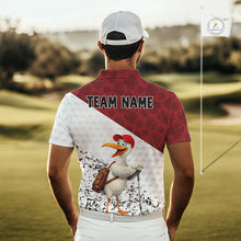 Load image into Gallery viewer, Funny Duck Golfer Mens Golf Polo Shirt Custom Black Grunge Tropical Team Golf Shirts | Red NYN3101