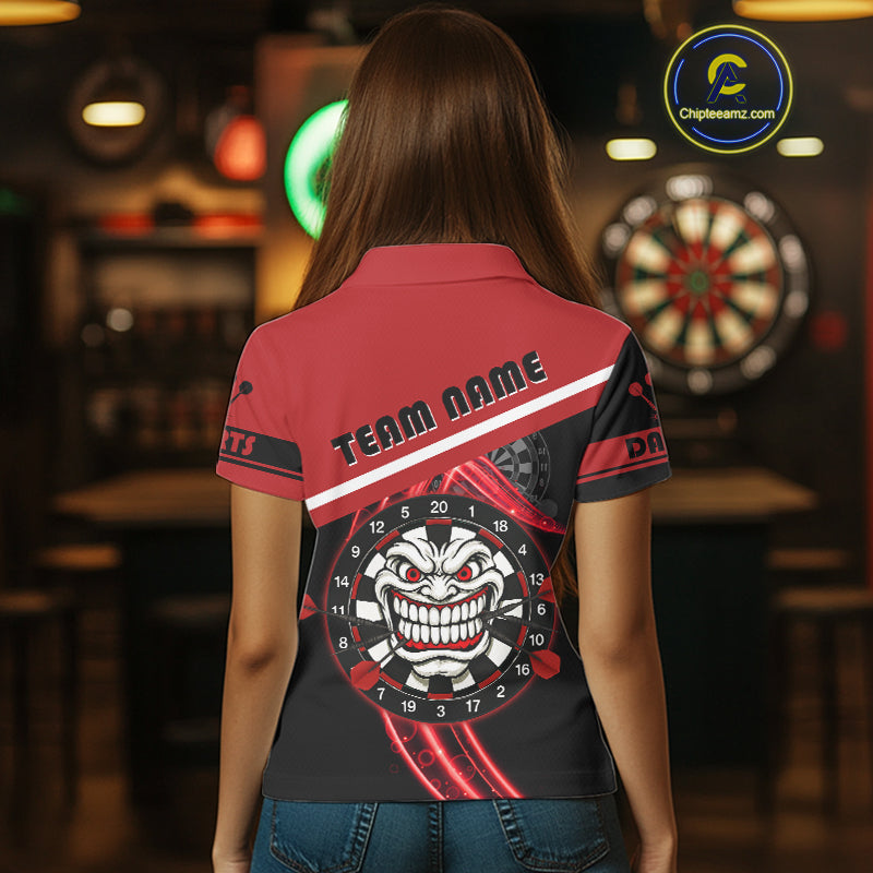 Maroon Lightning Devil Dartboard Darts Shirt For Women - Custom Name & Team Jersey NYN0583
