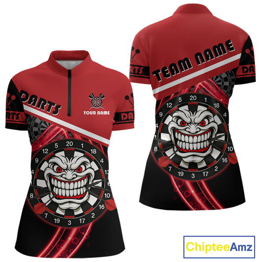 Maroon Lightning Devil Dartboard Darts Shirt For Women - Custom Name & Team Jersey NYN0583
