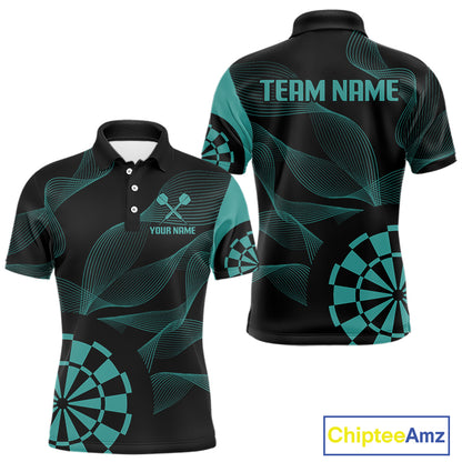 Turquoise Dartboard Waving Lines Darts Shirt For Men - Custom Name & Team Jersey NYN0586