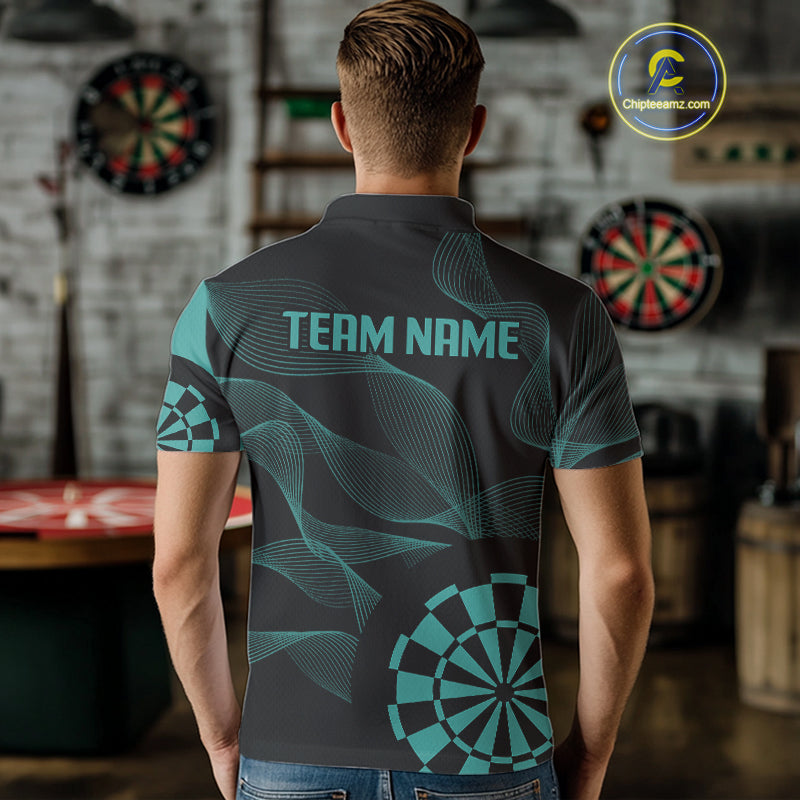 Turquoise Dartboard Waving Lines Darts Shirt For Men - Custom Name & Team Jersey NYN0586