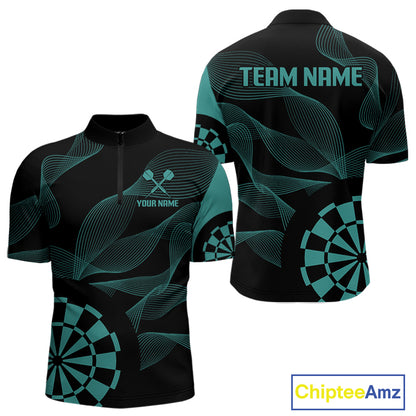 Turquoise Dartboard Waving Lines Darts Shirt For Men - Custom Name & Team Jersey NYN0586