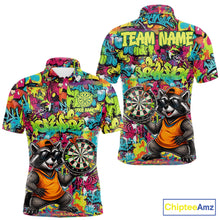 Load image into Gallery viewer, Cool Raccoon Dartboard Graffiti men's darts polo shirt, funny dart jersey, custom dart team apparel, personalized darts uniform