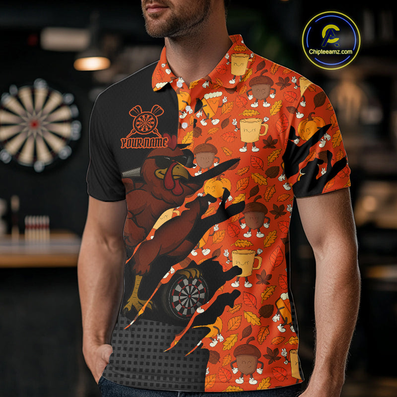 Custom Turkey Dartboard Funny Dart Polo Shirt For Men Autumn Thanksgiving Dart Jersey NYN1460