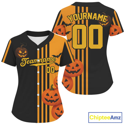 Custom Black-Orange Halloween Pumpkin Baseball Shirt For Women Outfits Baseball Jerseys NYN1463