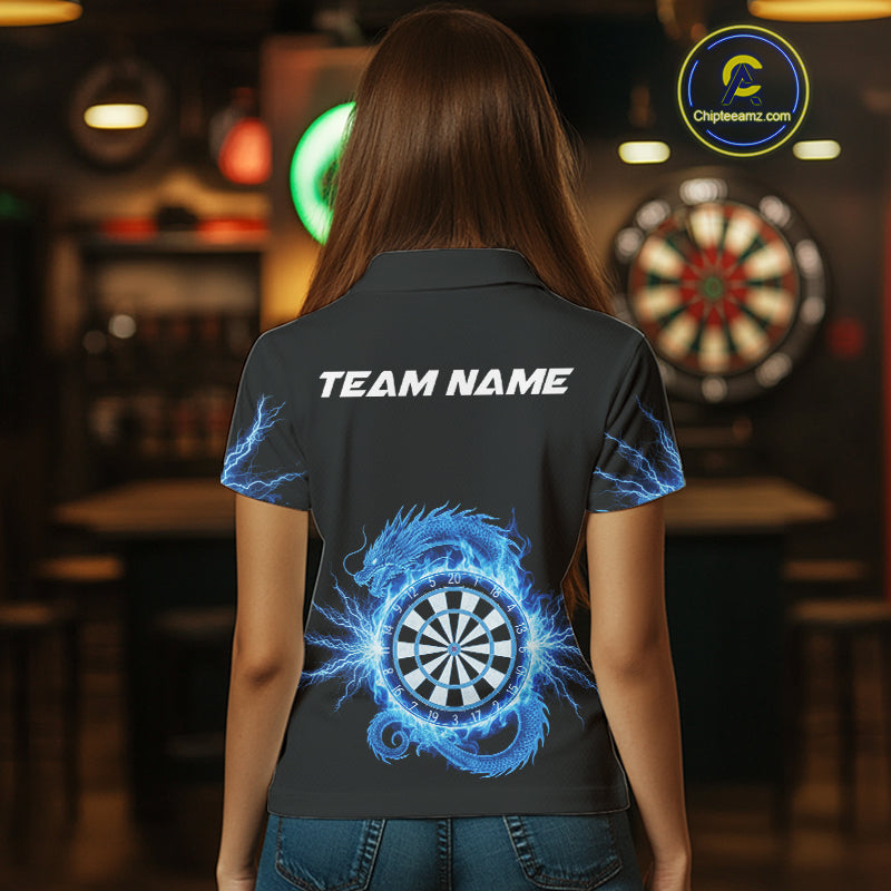 Custom Dragon Lighting Blue Dartboard Dart Polo Jerseys For Women Dart Team Shirt NYN1723