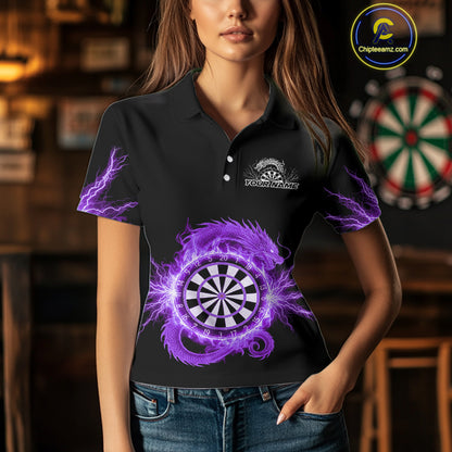 Custom Dragon Lighting Purple Dartboard Dart Polo Jerseys For Women Dart Team Shirt NYN1725