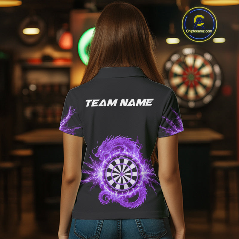 Custom Dragon Lighting Purple Dartboard Dart Polo Jerseys For Women Dart Team Shirt NYN1725