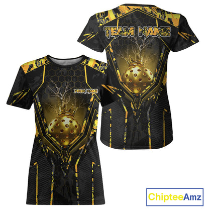 Custom Black And Yellow Gold Crown Pickleball 3D Ball Jerseys Women Pickleball League Shirts NYN2228