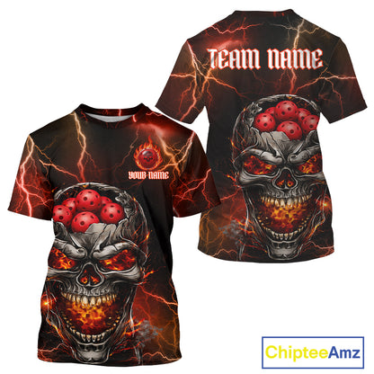 Custom Lightning Thunder Skull Red Muti-Ball Pickleball Jerseys Men Pickleball League Shirts NYN2232