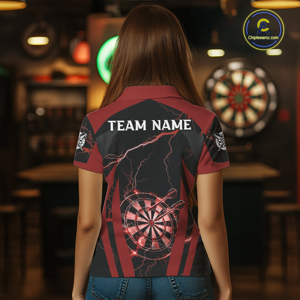 Custom Thunder Lightning Darts Polo & 1/4 Zip Shirt For Women Red Darts Thunder Team Jerseys NYN2889