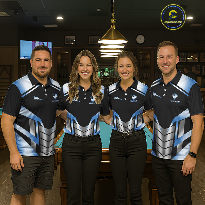Custom Flame 8 Ball Pool Women Billiard Ball Shirts Gradient Blue & Silver Billiard Pool Jerseys NYN2895