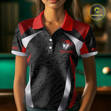 Load image into Gallery viewer, Personalized 8 Ball Pool Women Billiard Shirts Gradient Red &amp; Silver Tribal Billiard Pool Apparel NYN2896