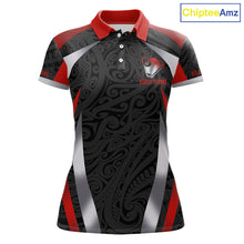 Load image into Gallery viewer, Personalized 8 Ball Pool Women Billiard Shirts Gradient Red &amp; Silver Tribal Billiard Pool Apparel NYN2896