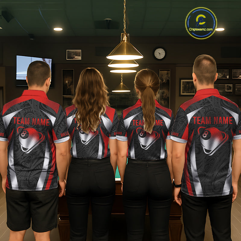 Personalized 8 Ball Pool Men Billiard Shirts Gradient Red & Silver Tribal Billiard Pool Apparel NYN2896