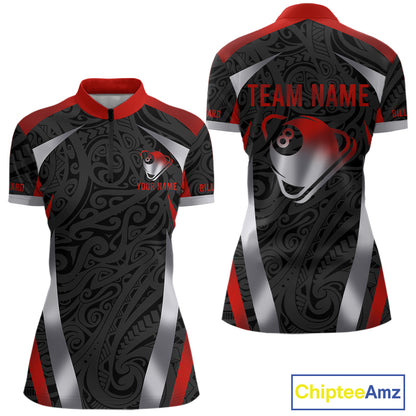 Personalized 8 Ball Pool Women Billiard Shirts Gradient Red & Silver Tribal Billiard Pool Apparel NYN2896