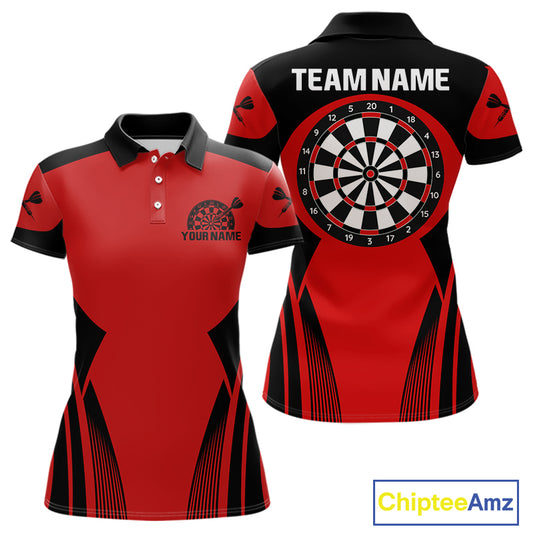 Women's Custom Darts Team Shirt - Crimson & Black Dartboard | Name Personalization NYN0327