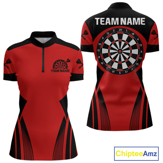 Women's Custom Darts Team Shirt - Crimson & Black Dartboard | Name Personalization NYN0327