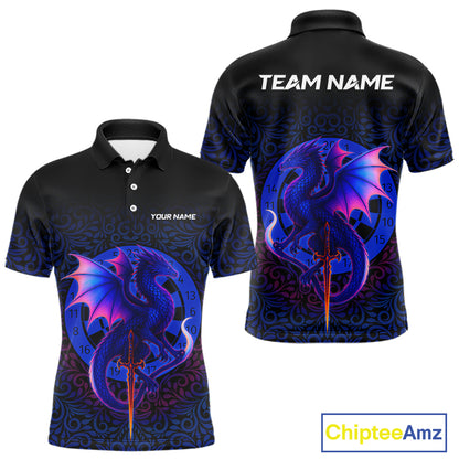 Colorful Gradient Dragon Dartboard Blue Men's Darts Shirt - Custom Name & Team Jersey NYN0590