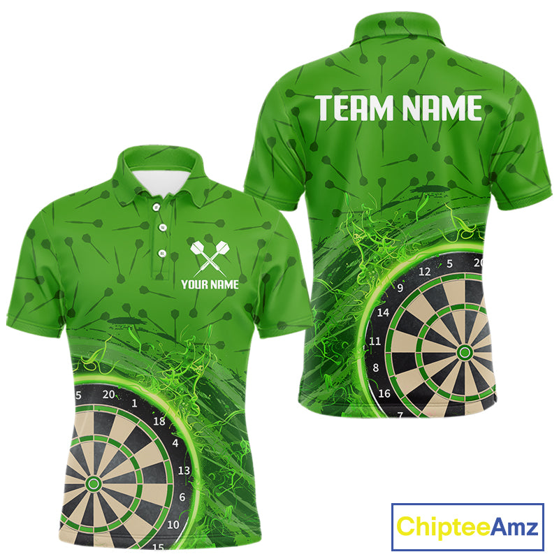 Green Dartboard Lightning Circle Men's Darts Shirt - Custom Name & Team Jersey NYN0595