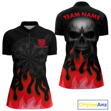 Load image into Gallery viewer, Maroon Flaming Dartboard Grey Skull Darts Shirt For Women - Custom Name &amp; Team Jersey NYN0598