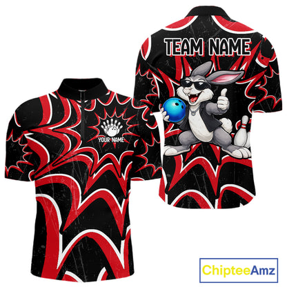 Funny Rabbit men's bowling quarter zip shirt, custom bowling team uniform, league bowling jersey