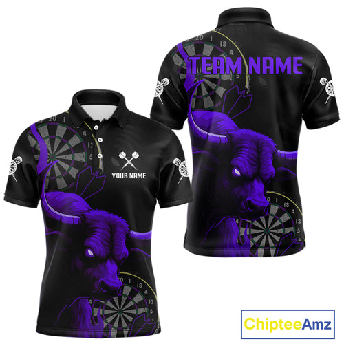 Purple Ferocious Bull Grunge Dartboard Men Polo Darts Shirt Custom Name & Team Jersey NYN2005