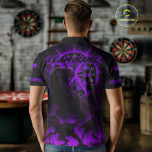 Load image into Gallery viewer, Custom Purple Flaming Dinosaurs Dartboard Polo Dart Shirt For Men Dinosaur Dart Jerseys NYN2006