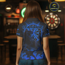 Load image into Gallery viewer, Custom Blue Flaming Dinosaurs Dartboard Polo Dart Shirt For Women Dinosaur Dart Jerseys NYN2007