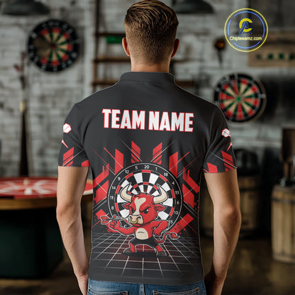 Custom Black And Red Geometry Funny Bull Dart Arrow Polo Dart Shirt For Men Dart Jerseys NYN2008