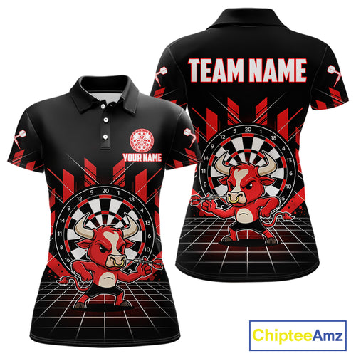 Custom Black And Red Geometry Funny Bull Dart Arrow Polo Dart Shirt For Women Dart Jerseys NYN2008