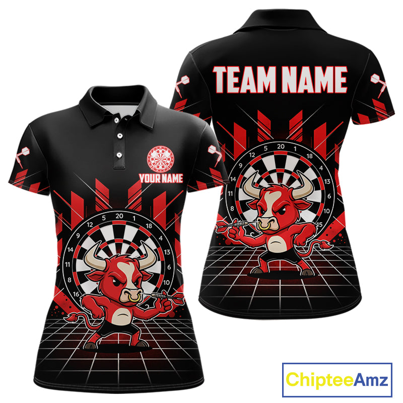 Custom Black And Red Geometry Funny Bull Dart Arrow Polo Dart Shirt For Women Dart Jerseys NYN2008