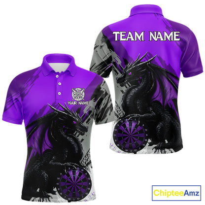 Purple Grunge Dragon Dartboard Custom Men Darts Polo League Shirts Dragon Dart Jerseys NYN2238