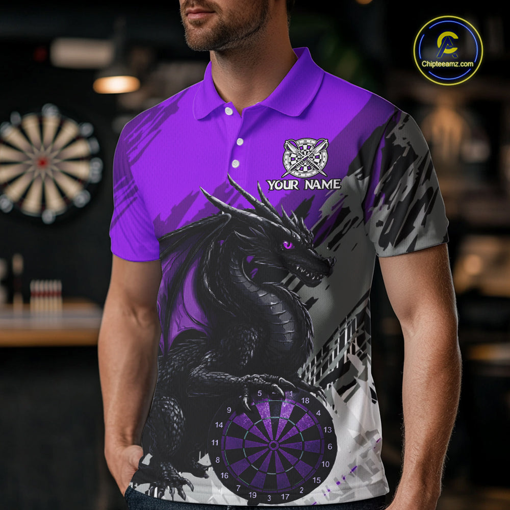Purple Grunge Dragon Dartboard Custom Men Darts Polo League Shirts Dragon Dart Jerseys NYN2238