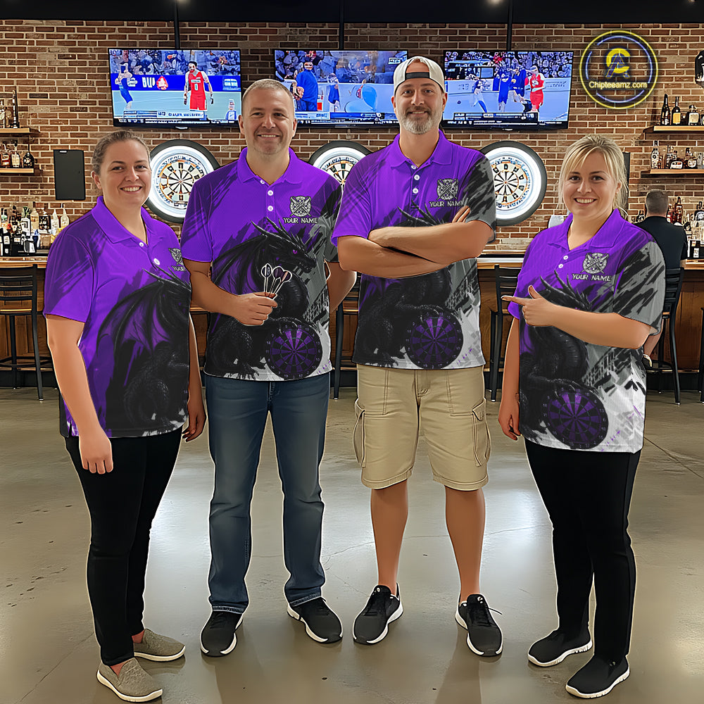 Purple Grunge Dragon Dartboard Custom Men Darts Polo League Shirts Dragon Dart Jerseys NYN2238