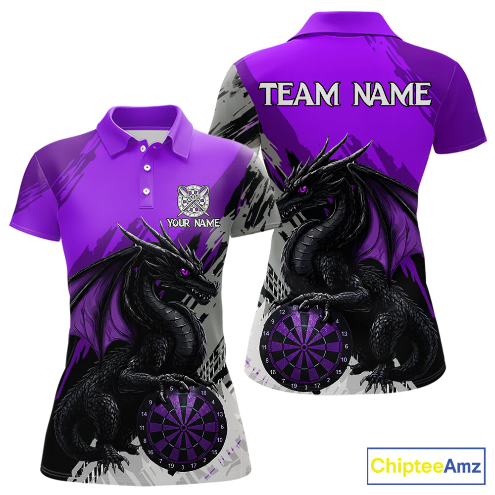 Purple Grunge Dragon Dartboard Custom Women Darts Polo League Shirts Dragon Dart Jerseys NYN2238