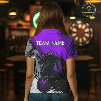 Purple Grunge Dragon Dartboard Custom Women Darts Polo League Shirts Dragon Dart Jerseys NYN2238