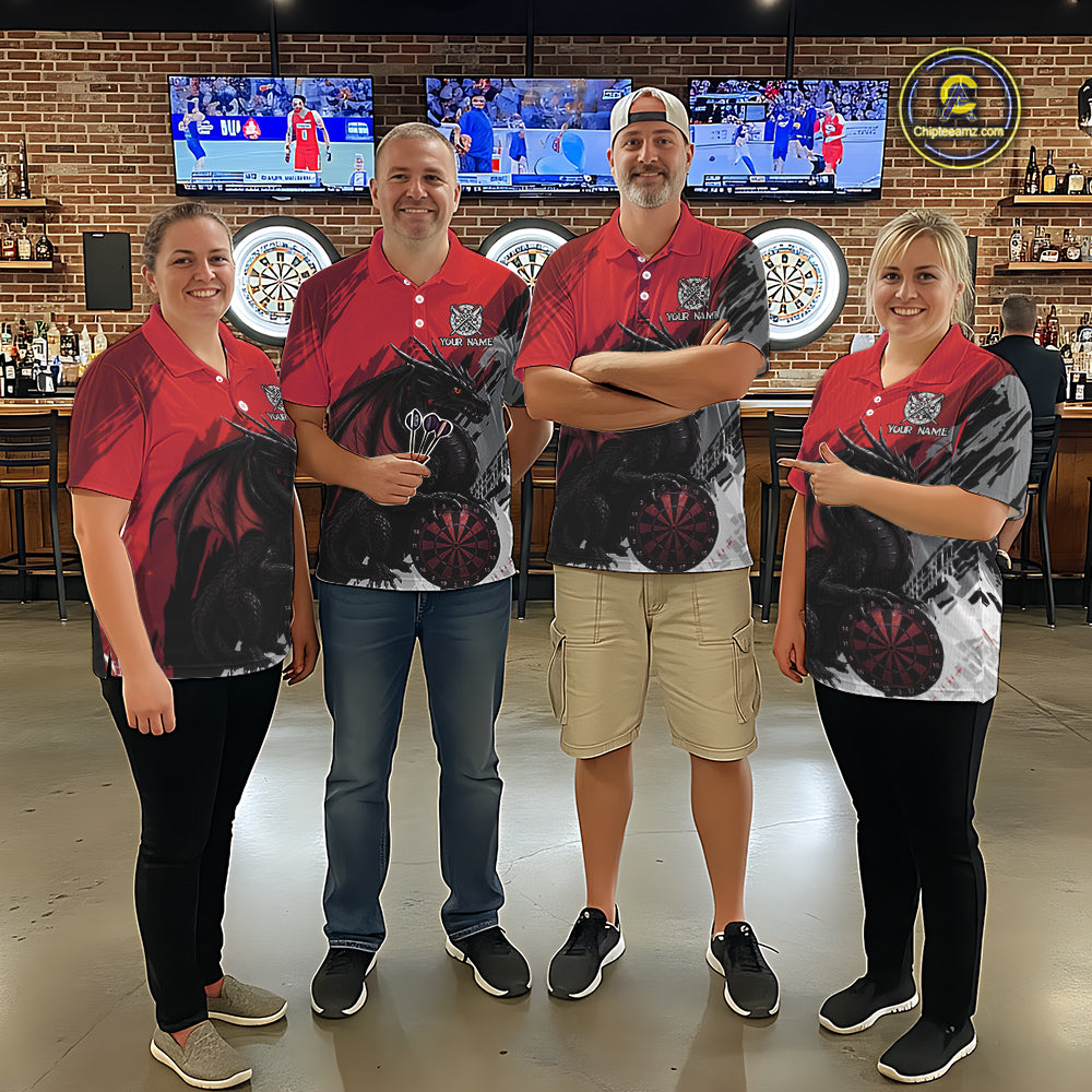 Red Grunge Dragon Dartboard Custom Women Darts Polo League Shirts Dragon Dart Jerseys NYN2239