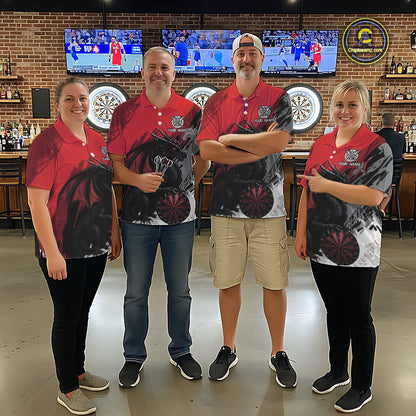 Red Grunge Dragon Dartboard Custom Women Darts Polo League Shirts Dragon Dart Jerseys NYN2239