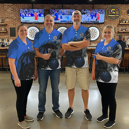 Blue Grunge Dragon Dartboard Custom Women Darts Quarter-Zip League Shirts Dragon Dart Jerseys NYN2240