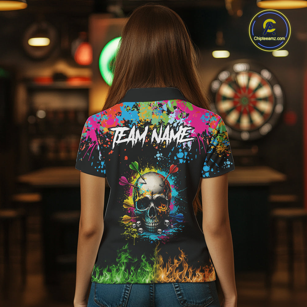 Custom Colorful Skull Dart Arrow Fire Flame Women Darts Polo League Shirts Dart Jerseys NYN2242