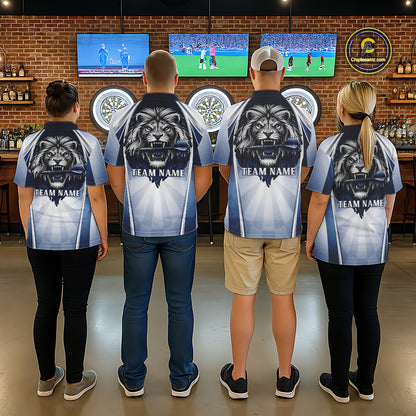 Personalized Blue And Silver Funny Lion Darts Shirt Lion Darts Polo & 1/4-Zip For Men Darts Gifts NYN2899