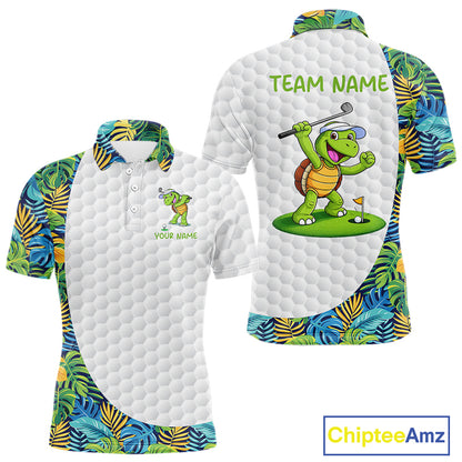 Golfing Turtle Mens Golf Polo Shirt Custom Tropical Pattern Monstera Golf Team Shirts NYN2907