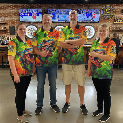 Colorful Dinosaur Funny Darts Shirt For Men Custom Splatter Paint Dart Outfits Jerseys NYN3116