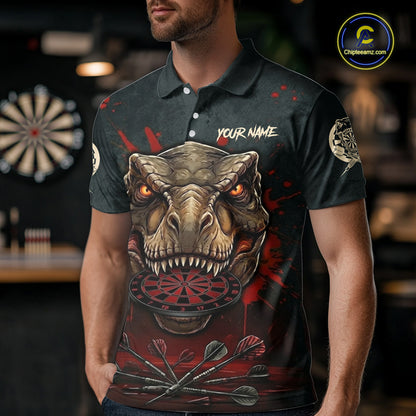 Red Splatter Grunge Dinosaur Darts Shirt For Men Custom Skeleton Horror Team Dart Jerseys NYN3118