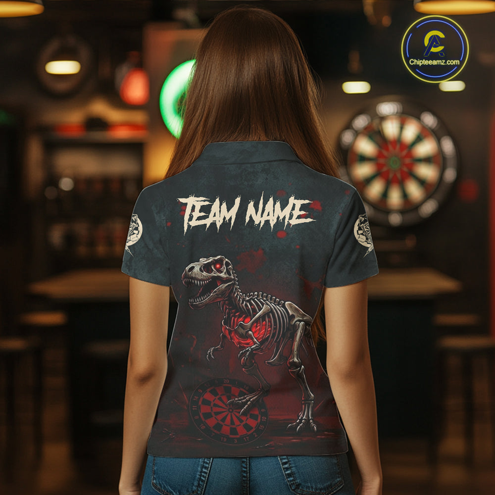 Red Splatter Grunge Dinosaur Darts Shirt For Women Custom Skeleton Horror Team Dart Jerseys NYN3118
